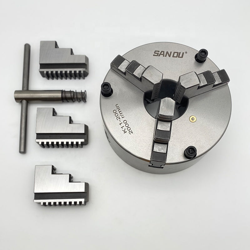 Lathe Chuck 200 mm SANOU Brand 3 jaw lathe chuck price K11-200 front 3 holes install type Chuck jaw at discount