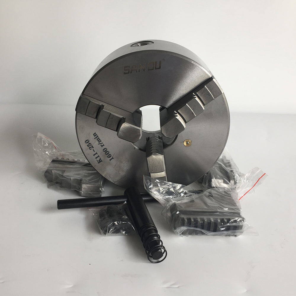 3 jaw chuck 250mm Sanou Brand 10'' self centering lathe chuck K11-250 two sets jaws for heavy duty lathe